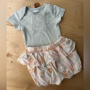 (3/$30) Nordstrom 3m pink & blue fish print short sleeve onesie and short set